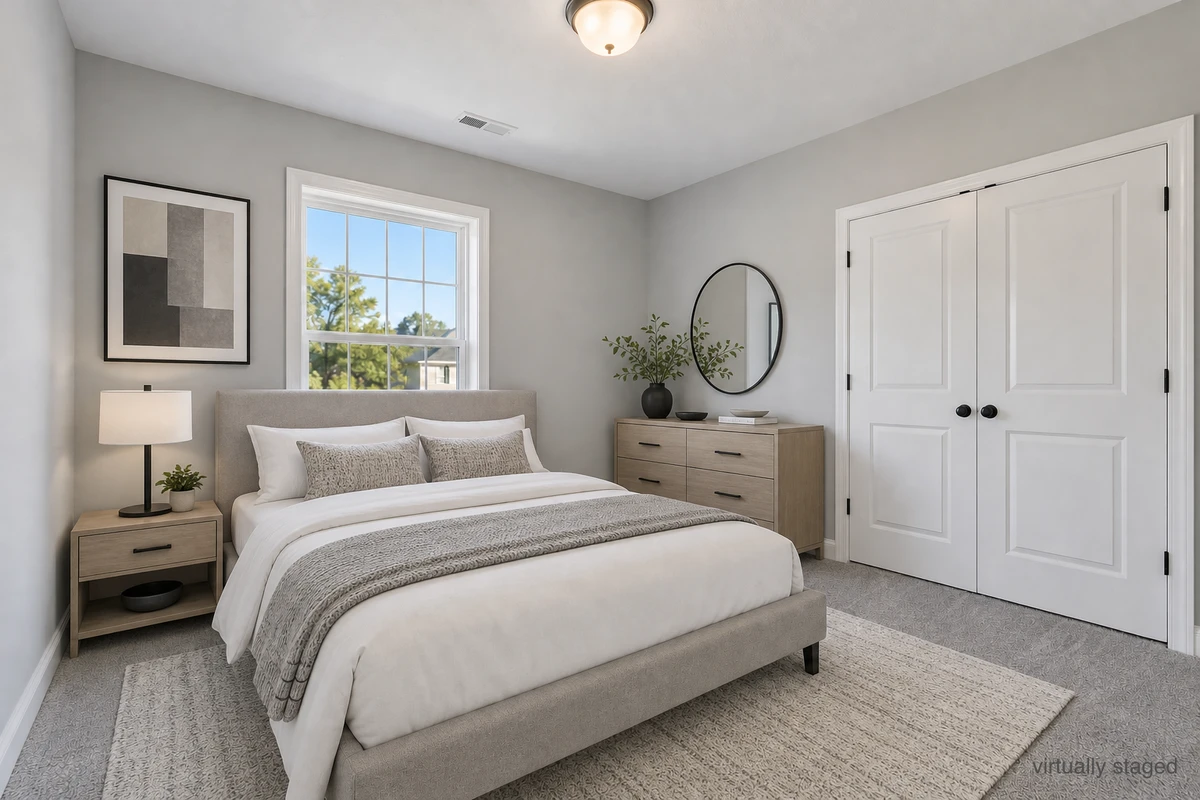 Modern bedroom example with full staging